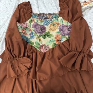 Floral Patchwork Brown Women's Dress
